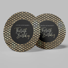Födelsedagsfesten Modern Art Deco Black White & Gu Underlägg Papper Rund