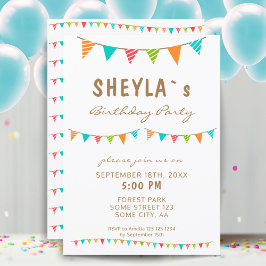 Födelsedagsfesten Modern Colorful Bunting Flaggor Inbjudningar