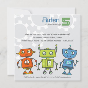 Födelsedagsfesten Modern Colorful Robots Boys Robo Inbjudningar