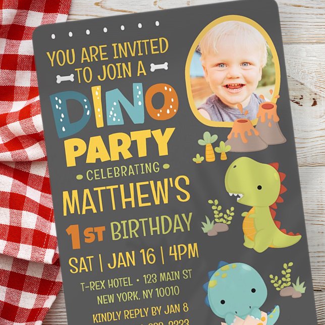Födelsedagsfesten Modern Cute Dinosaur Dino Barn Inbjudningar (Skapare uppladdad)
