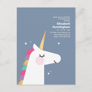 Födelsedagsfesten Modern Cute Rainbow Unicorn Inbjudan Vykort