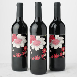 Födelsedagsfesten Modern färgad Sakura Flower Japa Vinflaska Etikett