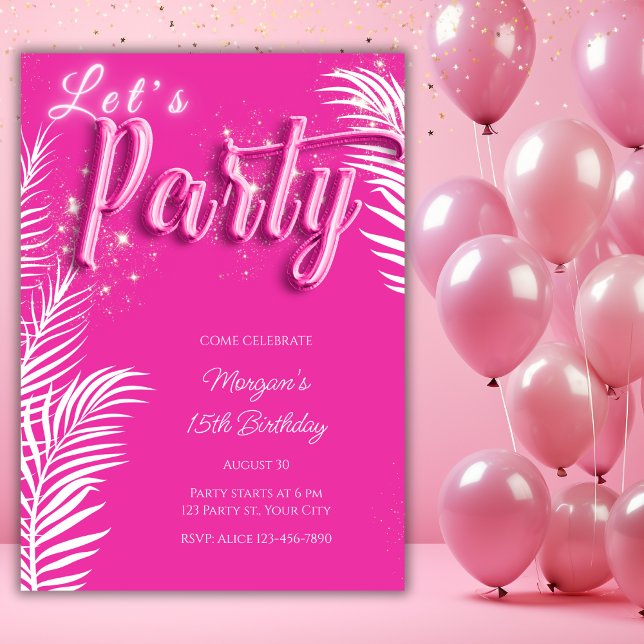 Födelsedagsfesten Modern Girly Rosa Tropical Bassä Inbjudningar (Skapare uppladdad)