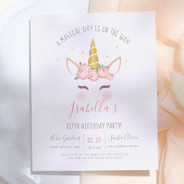 Födelsedagsfesten Modern Guld Blommigt Magic Unico Inbjudan Vykort