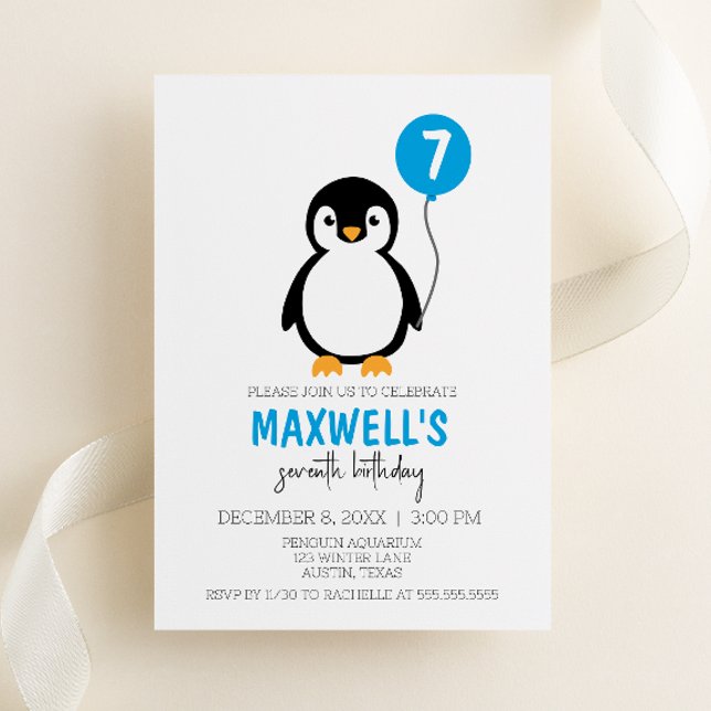 Födelsedagsfesten Modern Minimalist Penguin Winter Inbjudningar (Skapare uppladdad)