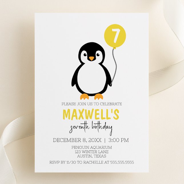 Födelsedagsfesten Modern Minimalist Penguin Winter Inbjudningar (Skapare uppladdad)