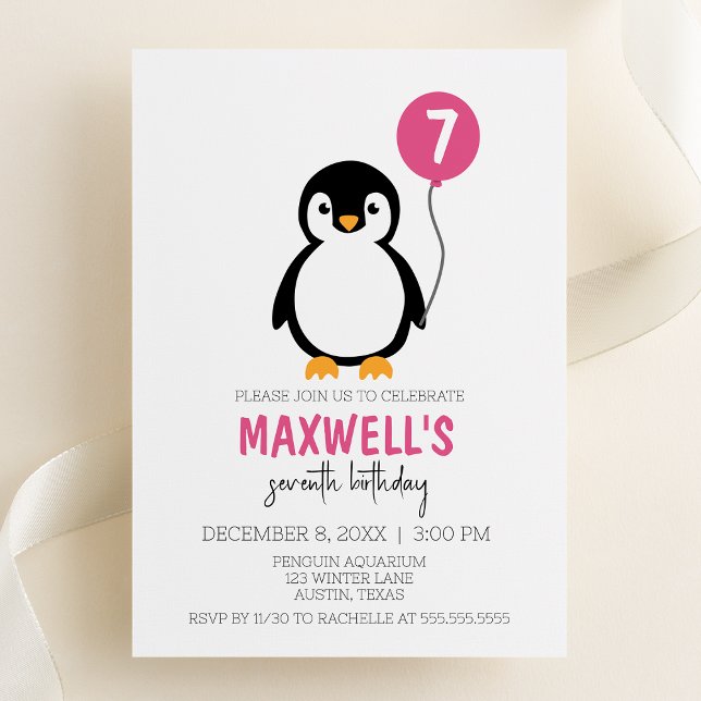 Födelsedagsfesten Modern Minimalist Penguin Winter Inbjudningar (Skapare uppladdad)