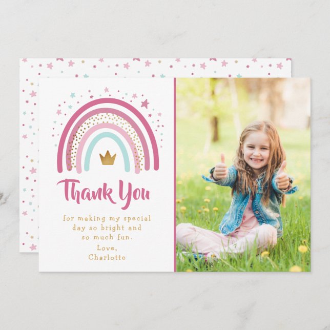 Födelsedagsfesten Modern Rosa Rainbow - tack för d Inbjudningar (Fram/baksida)