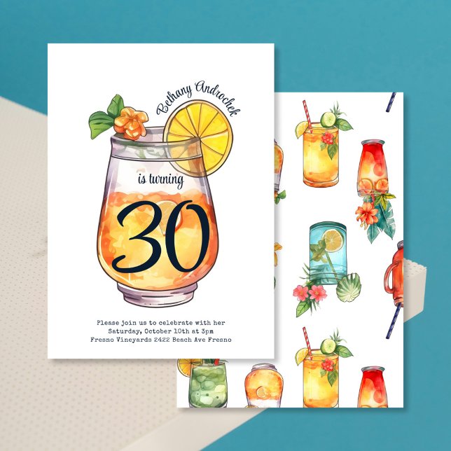 Födelsedagsfesten Modern Watercolor Cocktail Inbjudningar (Skapare uppladdad)