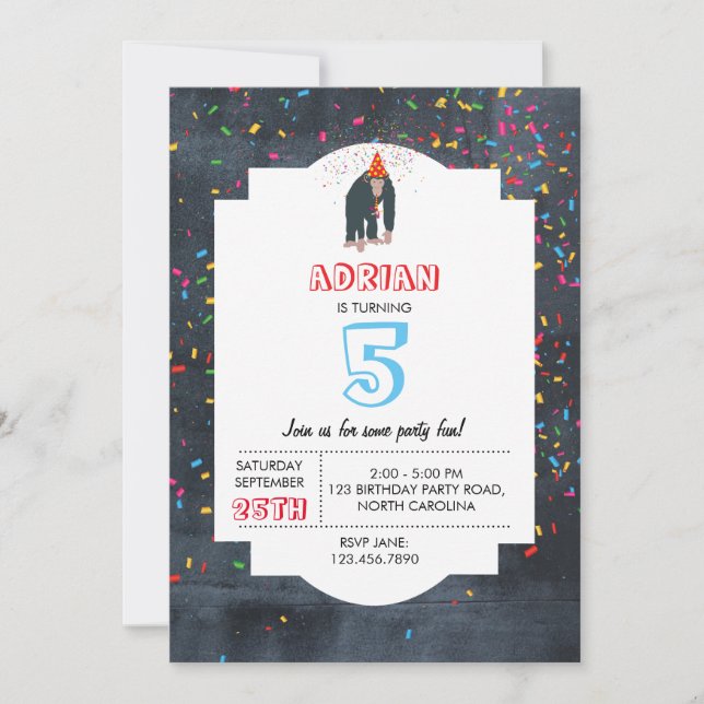 Födelsedagsfesten Monkey Chimpanzee Partying Anima Inbjudningar (Framsida)