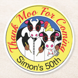 Födelsedagsfesten Moosician Funny Cow Underlägg Papper Rund