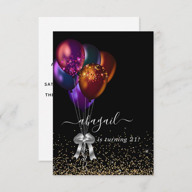 Födelsedagsfesten mörk Iridescent Balloons Inbjudningar (Fram/baksida)