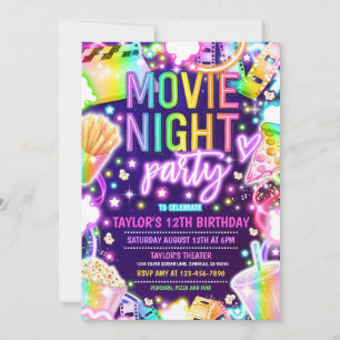 Födelsedagsfesten Movie Night Pastel Rainbow Movie Inbjudningar