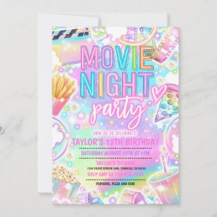 Födelsedagsfesten Movie Night Pastel Rainbow Movie Inbjudningar