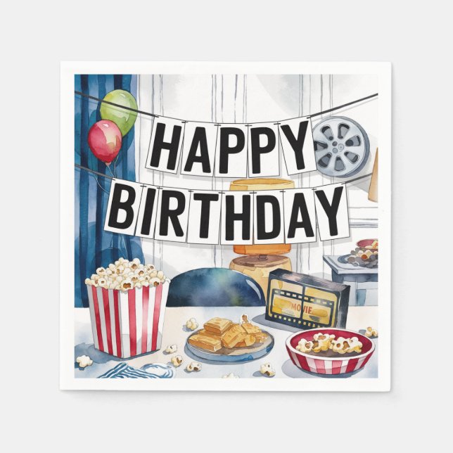Födelsedagsfesten Movie Night Popcorn Pappersservett (Framsidan)