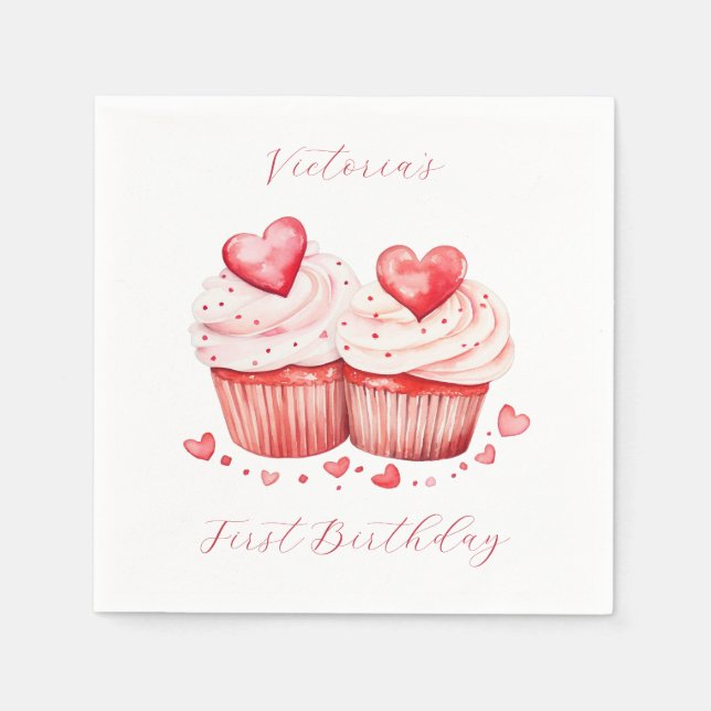 Födelsedagsfesten Muffinsar och Rosor för vattenfä Pappersservett (Framsidan)