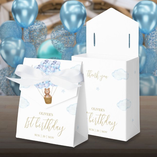Födelsedagsfesten nalle Blue Balloons Presentaskar (Teddy Bear Blue Balloons Birthday Party Favor Boxes)