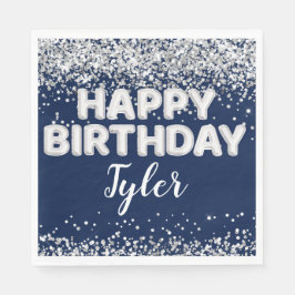 Födelsedagsfesten Navy Blue Silver Pappersservett
