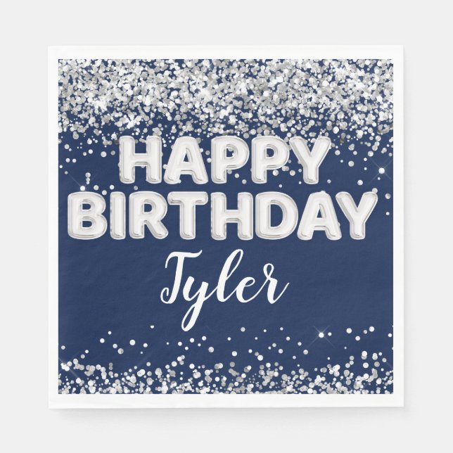 Födelsedagsfesten Navy Blue Silver Pappersservett (Framsidan)