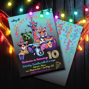 Födelsedagsfesten Neon Party Animals Inbjudningar