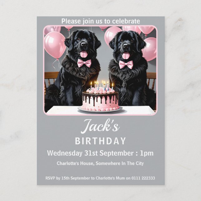 Födelsedagsfesten Newfoundland Hund Inbjudan Vykort (Framsida)