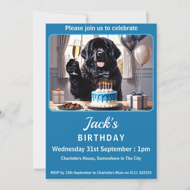 Födelsedagsfesten Newfoundland Hund Inbjudningar (Framsida)