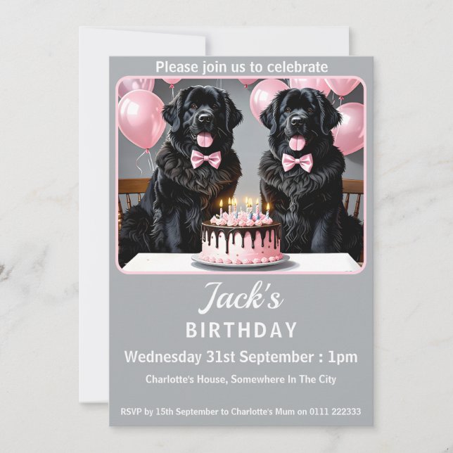 Födelsedagsfesten Newfoundland Hund Inbjudningar (Framsida)