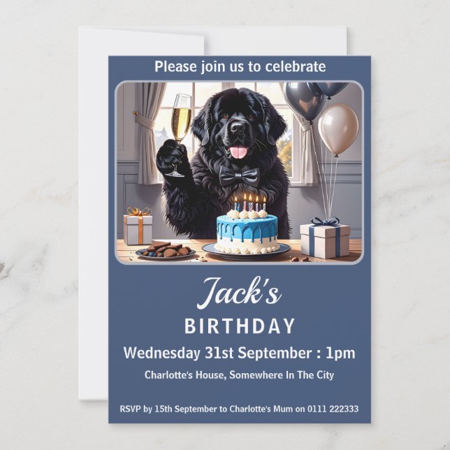 Födelsedagsfesten Newfoundland Hund Inbjudningar (Framsida)