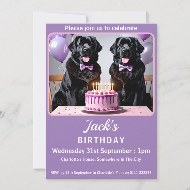 Födelsedagsfesten Newfoundland Hund Inbjudningar (Framsida)