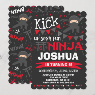 Födelsedagsfesten Ninja Birthday bjudande Karate Inbjudningar