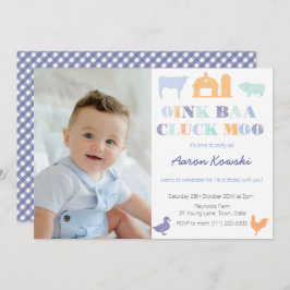 Födelsedagsfesten Oink Baa Cluck Moo Farmyard Anim Inbjudningar