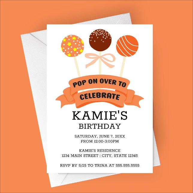 Födelsedagsfesten orange Cake Pops Inbjudningar (Orange Cake Pops Birthday Party Invitation)