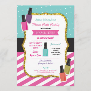 Födelsedagsfesten Pamper Mani Pedi Inbjudan
