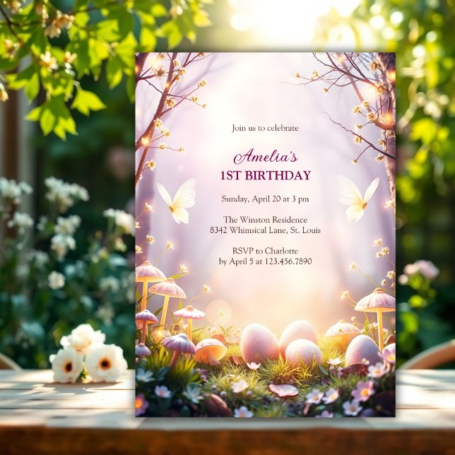 Födelsedagsfesten Påsk i den stora skogen Inbjudningar (Whimsical Enchanted Forest Easter Birthday Party Invitation)