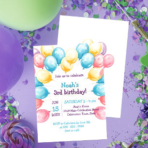 Födelsedagsfesten Pastel Watercolor Balloons Inbjudningar