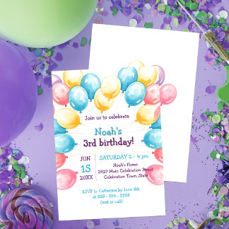 Födelsedagsfesten Pastel Watercolor Balloons Inbjudningar