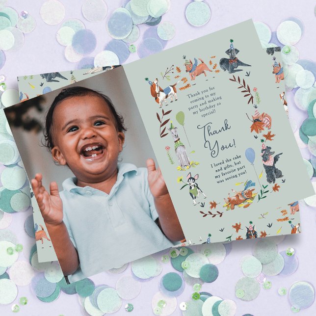 Födelsedagsfesten Pawty Blue Hund Puppy Tack Kort (Lets Pawty Blue Dog Puppy Birthday Party Thank You Card)