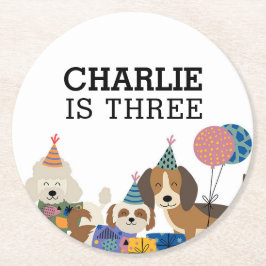 Födelsedagsfesten Pawty Hund Puppy Underlägg Papper Rund