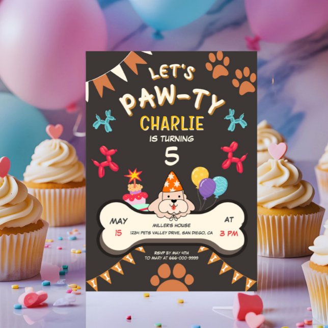 Födelsedagsfesten Pawty Puppy Hund Inbjudningar (Lets pawty puppy dog birthday party invitation)