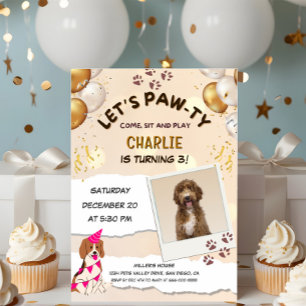Födelsedagsfesten Pawty Puppy Hund Photo Inbjudningar
