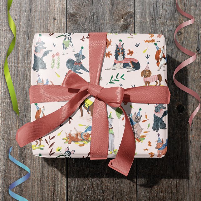 Födelsedagsfesten Pawty Rosa Hund Puppy Presentpapper (Lets Pawty Pink Dog Puppy Birthday Party Wrapping Paper)