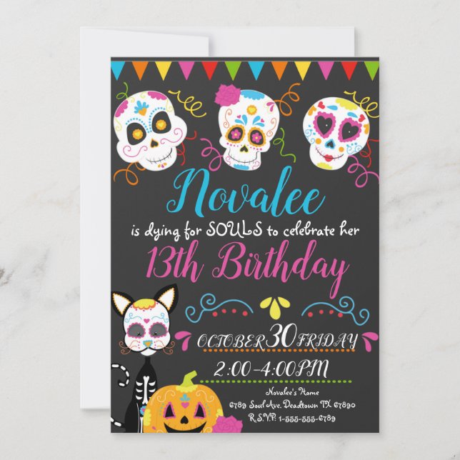 Födelsedagsfesten personlig Sugar Skull Inbjudningar (Framsida)