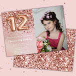 Födelsedagsfesten Photo Ro Guld Kids Girl 12:e Inbjudningar<br><div class="desc">Photo elegant ro 12:e födelsedagsfest inbjudan för en 12-årig flicka med elegant skript och roligt folie ballonger.</div>