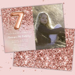 Födelsedagsfesten Photo Ro Guld Kids Girl 7:e Inbjudningar<br><div class="desc">Photo elegant ro 7:e födelsedagsfest inbjudan för en 7-årig flicka med skrivmanus och ballonger för roligt och elegant.</div>