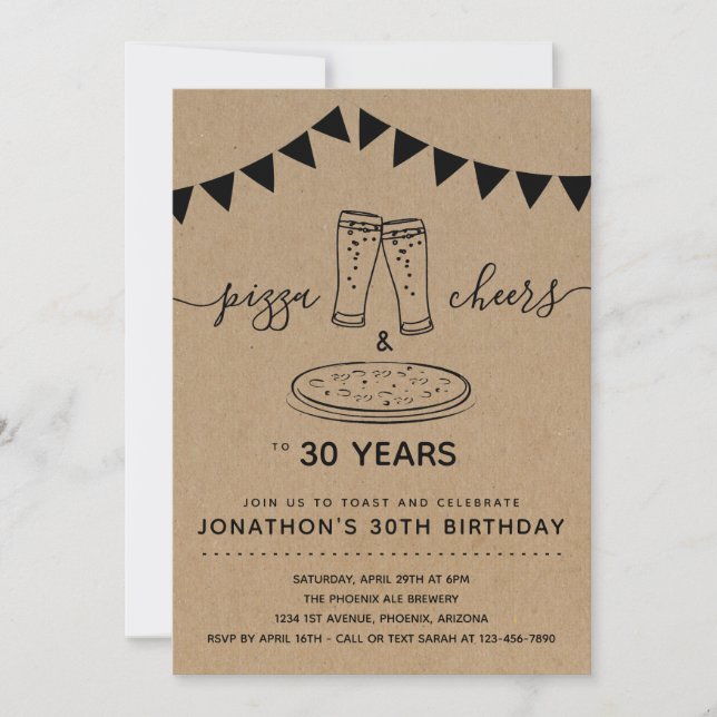Födelsedagsfesten Pizza & Cheers & Öl - Valfri åld Inbjudningar (Framsida)