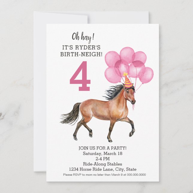 Födelsedagsfesten Pony Ride / Horse Birth-neigh Inbjudningar (Framsida)