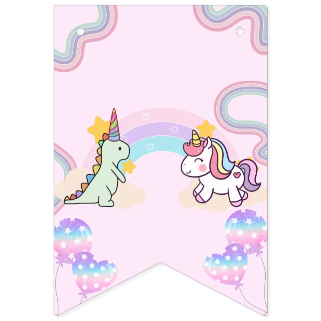 Födelsedagsfesten Rainbow Unicorn & Dinosaur Frien Vimplar (Första flaggan)