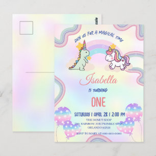 Födelsedagsfesten Rainbow Unicorn & Dinosaur Frien Vykort