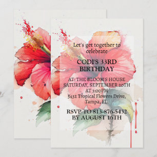 Födelsedagsfesten Red Hibiscus Flower Art Inbjudningar