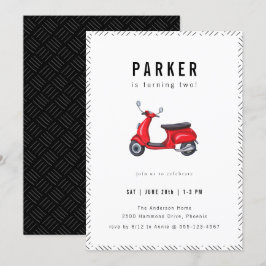Födelsedagsfesten Red Retro Scooter Theme Inbjudningar